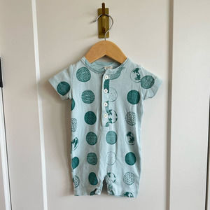 Kate Quinn Organic Cotton Blue Easter Eggs Shortie Henley Romper - 3-6 Mo